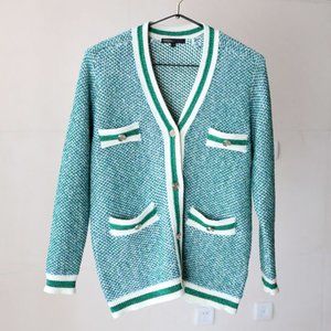 NEW Maje Maitresse Metallic Threaded Knit Cardigan Green